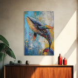Blue Whale Framed Canvas Print Ocean Wildlife Art Colorful Nautical Wall Decor Coastal Home Aesthetic Sea Lover Gift