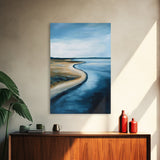 Serene Shoreline Framed Canvas Print Minimalist Coastal Landscape Wall Art, Beach Tranquility Painting, Nautical Home Decor