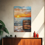 Sunset Over Ocean Canvas Print | Serene Seascape Painting | Coastal Home Decor | Beach House Wall Art | Nautical Artwork