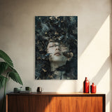 Dark Mystic Bird Canvas Print - Surreal Gothic Art, Moody Wall Decor, Dramatic Dreamscape Painting, Black Feather Fantasy Artwork