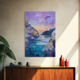 Sunset Cove, Moody Seascape, Coastal Landscape, Nautical Wall Art, Blue and Green Wall Art, Extra Wide Art, Boho Art, Canvas Print