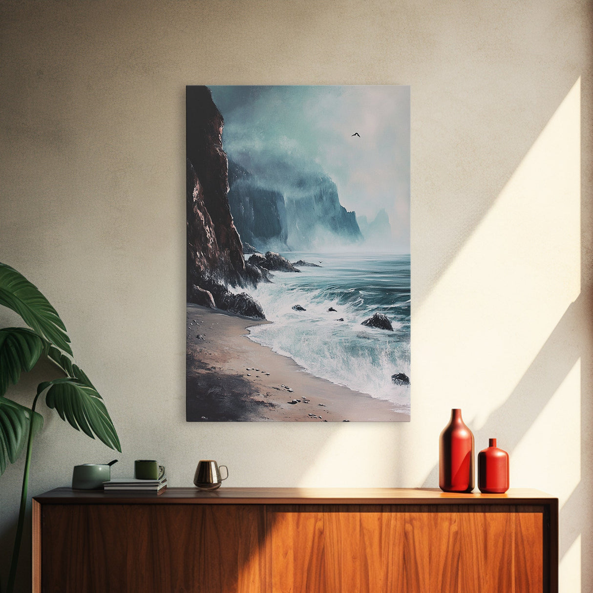 Stormy Coast, Dark Romance Painting, Moody Art, Seascape Painting, Ocean Landscape, Above Couch Art, Framed Canvas Print