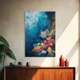 Deep Sea Coral, ocean painting, nautical decor, coastal wall art, blue and green wall art, above sofa art, Framed Canvas Print, gift idea