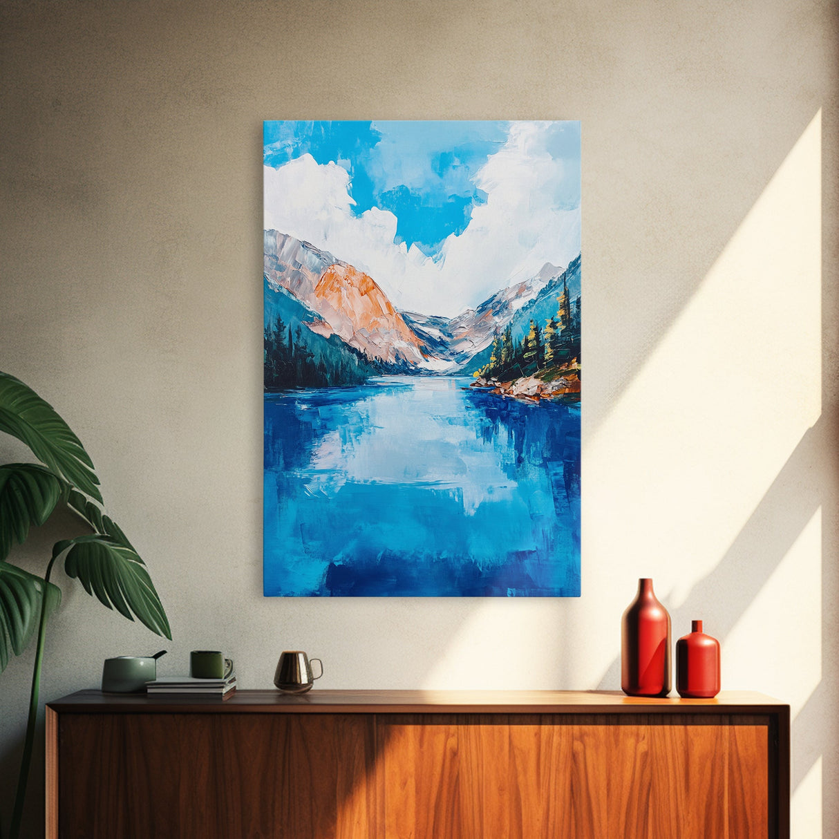 mountain painting, landscape painting, framed canvas print, lake Tahoe art, coastal landscape art, blue and green wall art, gift idea