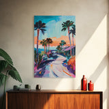 Palm Sunset, Coastal Cowgirl Wall Art, Southwest Wall Art, Surf Wall Art, Pink Orange Wall Art, Canvas Print, Extra Wide Art