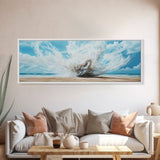 Ocean Wave Explosion Framed Canvas Print Coastal Wall Art, Beach Painting, Modern Seascape, Large Wall Decor, Living Room Artwork