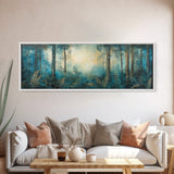 Enchanted Forest Glow Canvas Print Moody Woodland Art, Blue Green Nature Painting, Dreamy Landscape Decor, Large Living Room Artwork