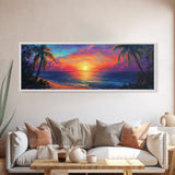Tropical Sunset Paradise Framed Canvas Print Vibrant Beach Wall Art Palm Tree Coastal Decor Living Room Bedroom Gift Idea