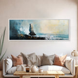 Dramatic Ocean Waves Framed Canvas Print, Moody Seascape Wall Art, Stormy Coastal Painting, Nautical Home Decor, Minimalist Art