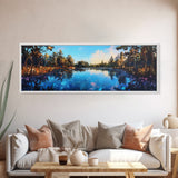 Tranquil Lake Reflection Framed Canvas Print - Nature Landscape Wall Art, Living Room Decor, Serene Water Painting, Cabin Wall Art
