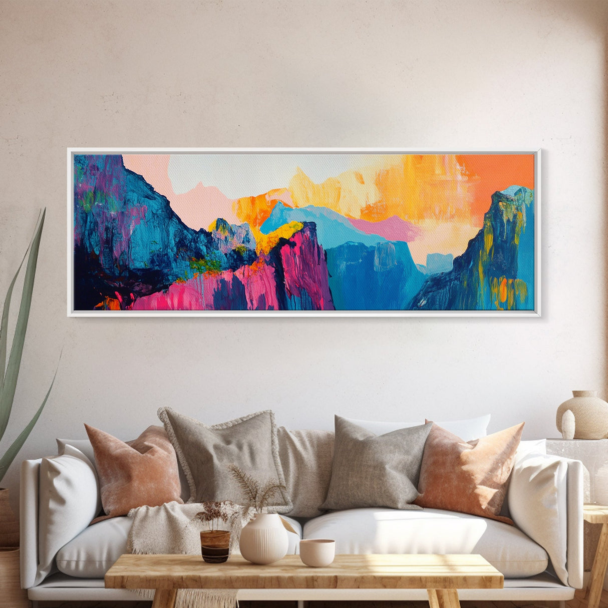 Colorful Mountain Reflections Canvas Print - Abstract Nature Wall Art, Vibrant Sunset Painting, Home Decor, Bold Artistic Statement