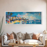Tropical Beach Houses Framed Canvas Print Coastal Wall Art Vibrant Colorful Painting Modern Decor Large Art Living Room Office Art
