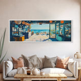 Oceanfront Cafe Scene Canvas Print Beach Bar Wall Art Coastal Decor Seaside Painting Rustic Art Dining Room Kitchen Living Room