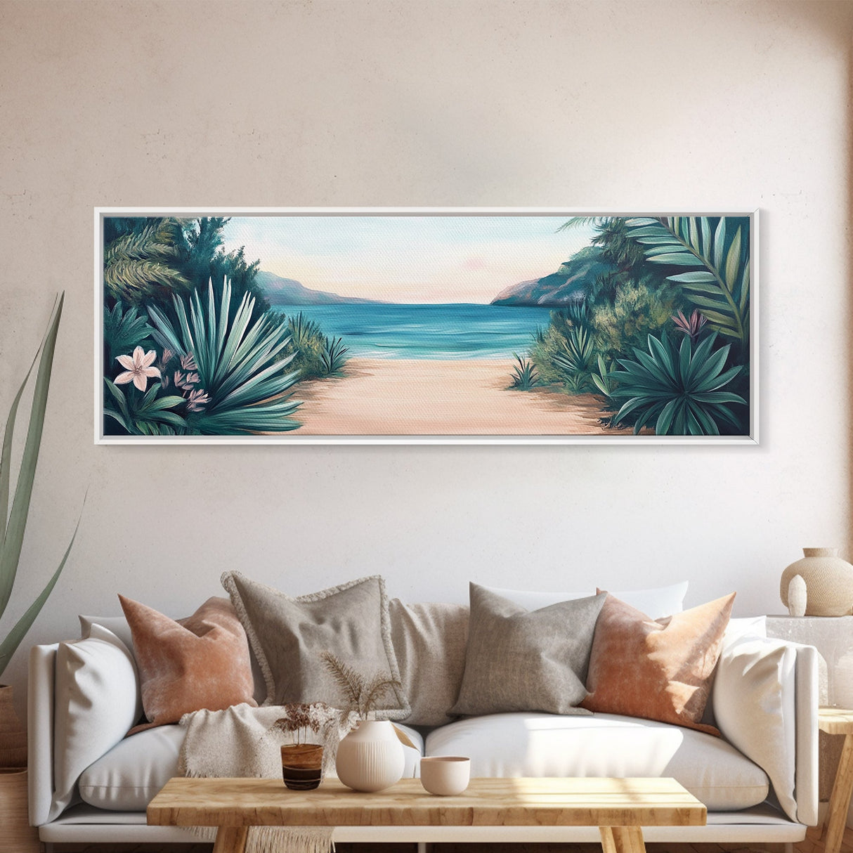 Secluded Beach Path Canvas Print Tropical Escape Painting Nature Coastal Wall Art Calm Ocean Scene Large Wall Art Living Room