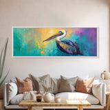 Pelican Abstract Framed Canvas Print Coastal Bird Wall Art, Vibrant Nautical Painting, Beach House Decor, Modern Wildlife Artwork