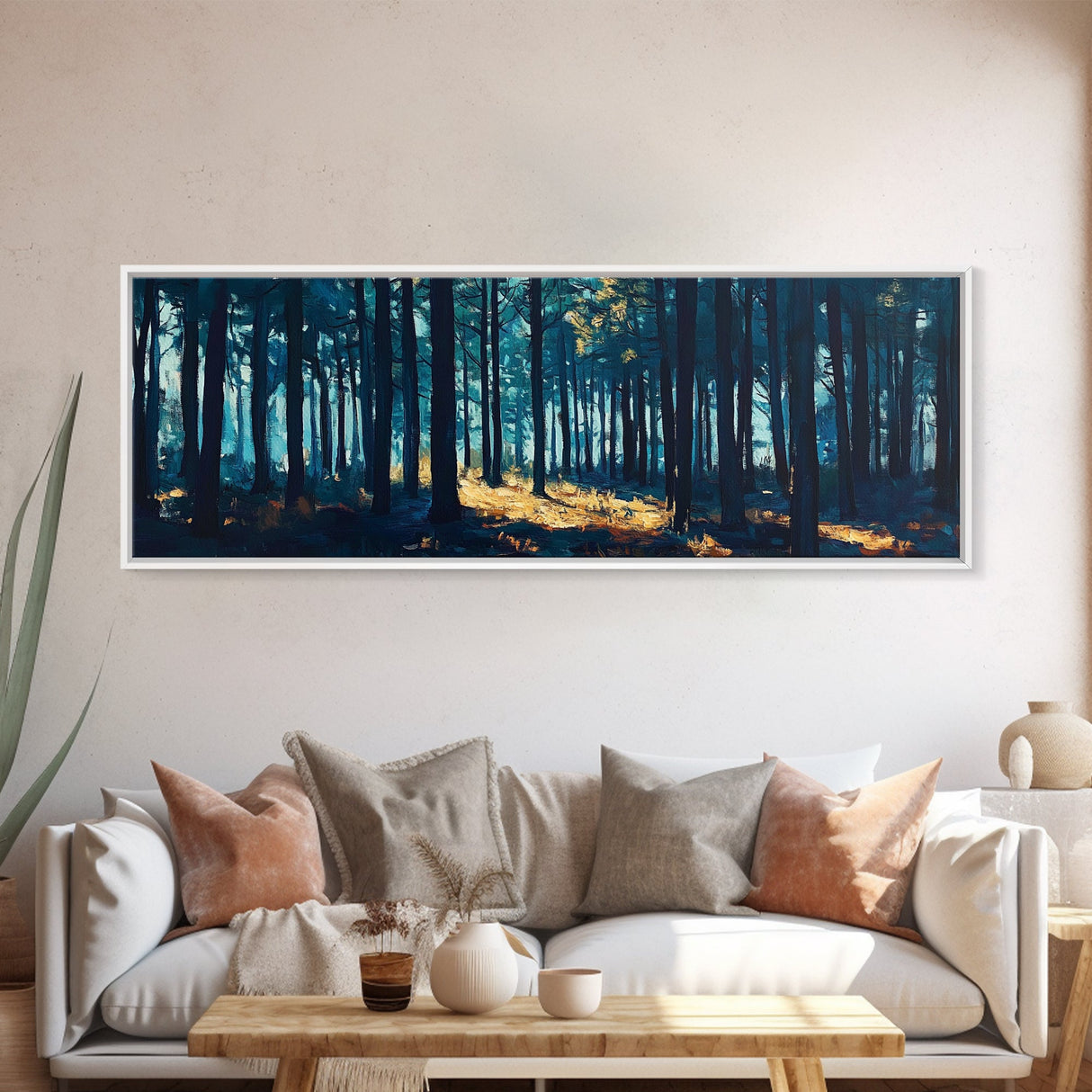 Enchanted Forest Art Framed Canvas Print - Dark Moody Woodland Painting, Nature Wall Art, Mystical Trees, Living Room Aesthetic