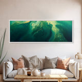 Green Abstract Swirl Framed Canvas Print - Modern Minimalist Wall Art, Deep Emerald Painting, Living Room Decor, Office Artwork