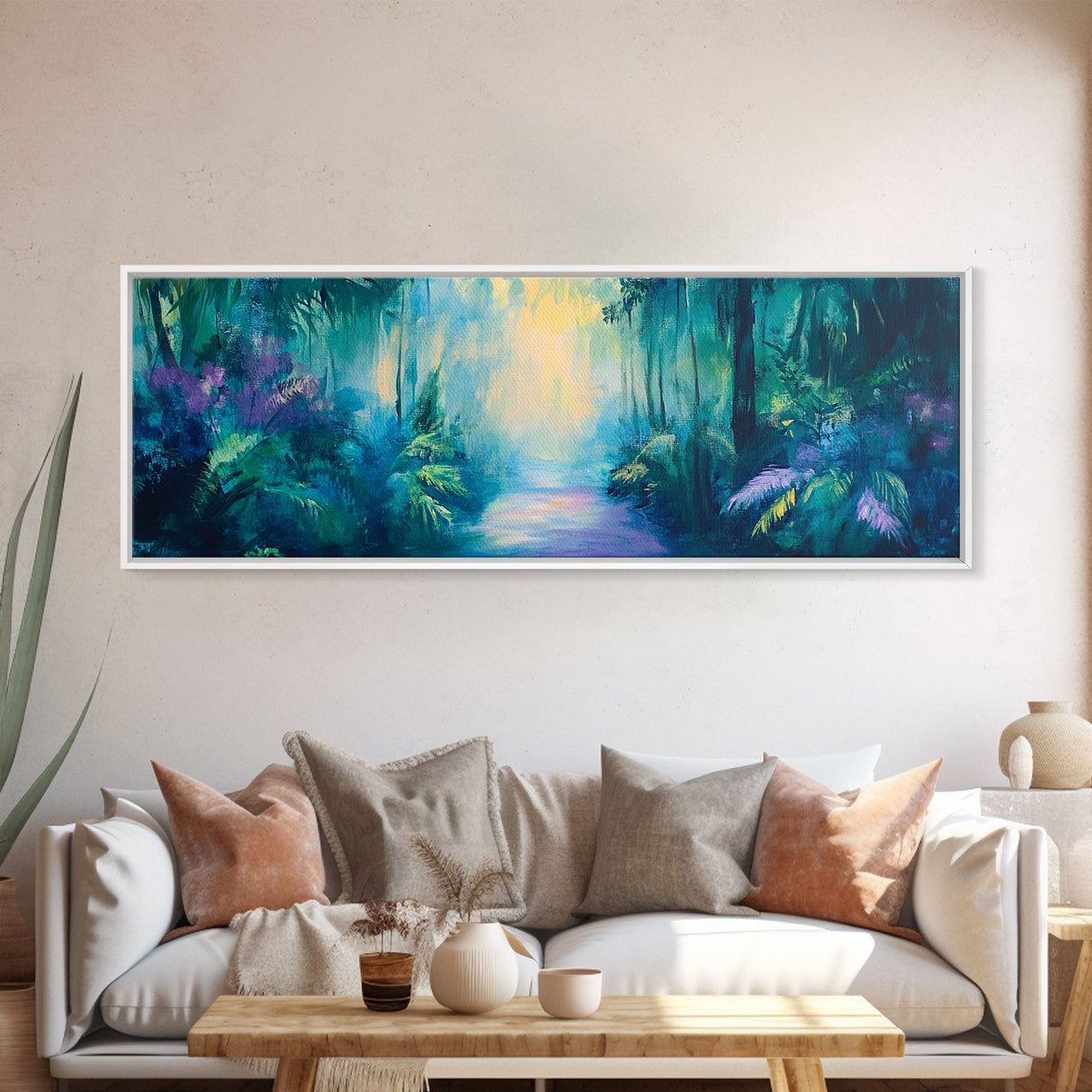 Lush Jungle Pathway Painting Tropical Rainforest Wall Art Greenery Nature Decor Vibrant Botanical Artwork Boho Living Room