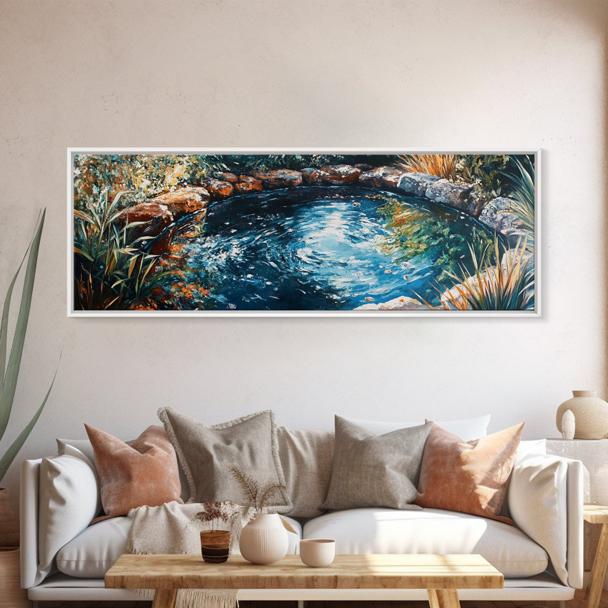 Tranquil Forest Pond Canvas Print, Rustic Nature Painting, Water Reflection Wall Art, Cabin Living Room Decor, Earthy Green Artwork