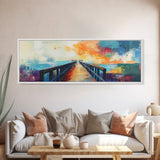 Sunset Pier Canvas Print Vibrant Coastal Wall Art Colorful Dock Painting Beach House Decor Abstract Landscape Nautical Living Room
