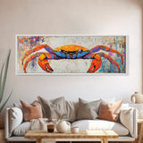 Colorful Coastal Crab Painting Framed Canvas Print, Beach House Wall Art, Nautical Kitchen Decor, Ocean Wildlife Art, Gift Idea