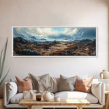Moody Mountain Landscape Framed Canvas Print Dramatic Nature Art, Rustic Cabin Decor, Stormy Sky Painting, Wilderness Wall Art