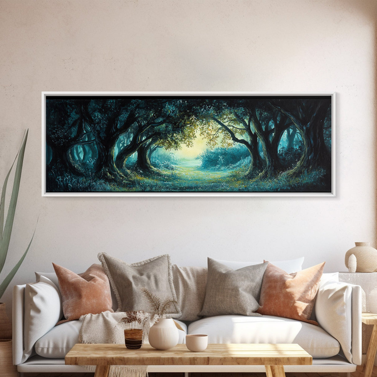 Enchanted Forest Framed Canvas Print Magical Woodland Scene, Nature Wall Art, Fantasy Art, Dark Green Landscape, Home Decor