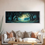 Enchanted Forest Framed Canvas Print Magical Woodland Scene, Nature Wall Art, Fantasy Art, Dark Green Landscape, Home Decor