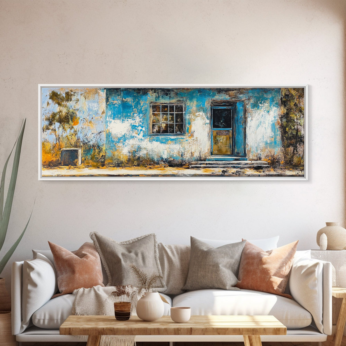 Weathered House Framed Canvas Print Rustic Wall Art, Home Decor, Old Building Painting, Shabby Chic Artwork, Farmhouse Aesthetic