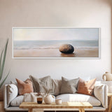 Tranquil Beach Rock Canvas Print Minimalist Wall Art Coastal Zen Painting Neutral Living Room Wall Art Serene Ocean Decor