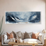 Moody Winter Mountains Framed Canvas Print Dark Landscape Painting Snowy Peaks Rustic Cabin Wall Art Lodge Decor Adventure Gift