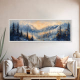 Misty Forest Sunrise Canvas Print Mountain Landscape Painting Nature Inspired Rustic Wall Art Cozy Living Room Decor Fall Aesthetic