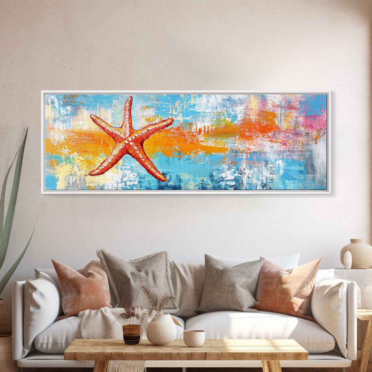 Starfish, Beach Themed Wall Art, Ocean Life Painting, Coastal Decor, Framed Canvas Print, Nautical Style, Living Room Artwork