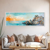 Seaside Cliff, Tranquil Beach Painting, Ocean View Wall Art, Home Decor, Framed Canvas Print, Minimalist Style, Bedroom Artwork