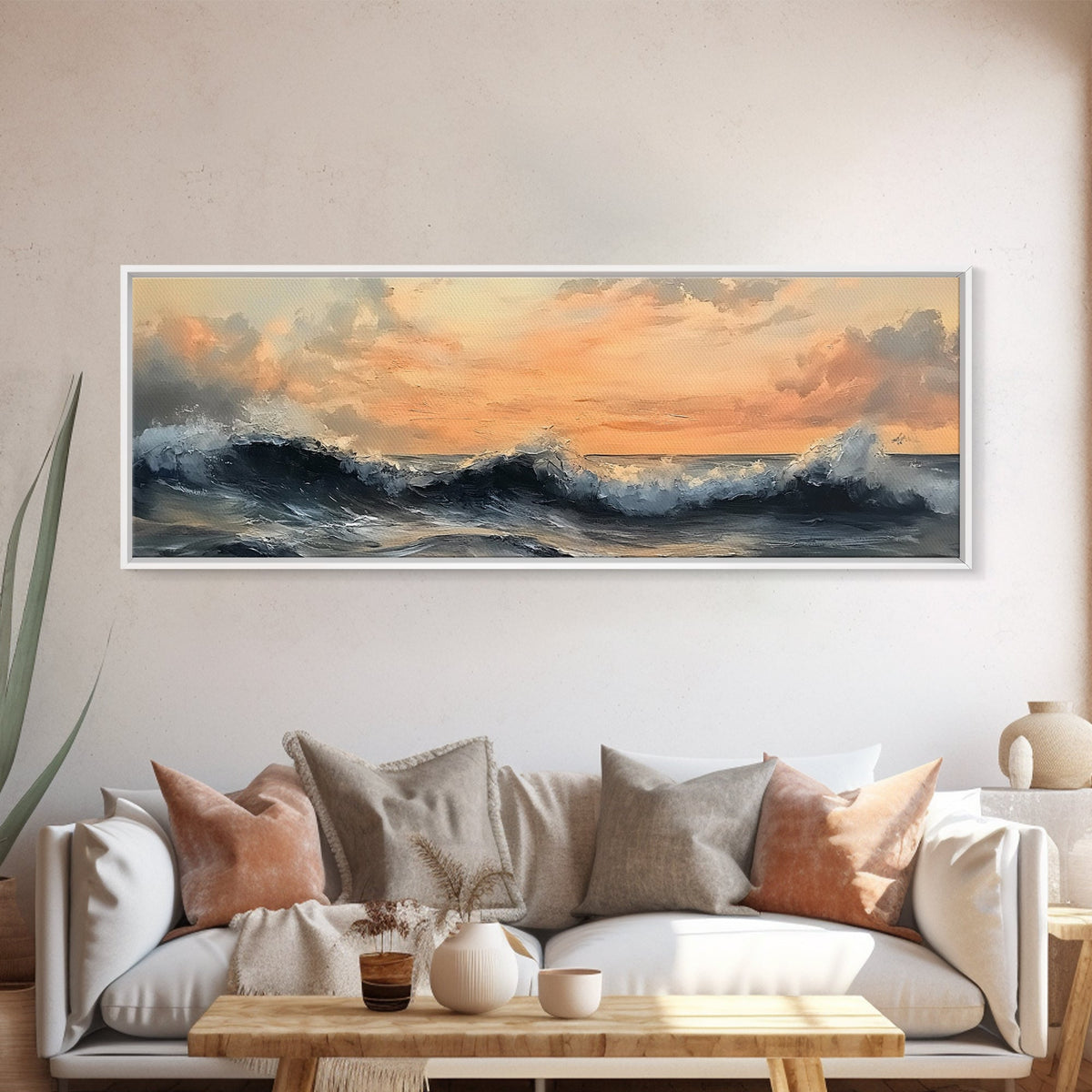 Stormy Ocean, Dramatic Sea Painting, Moody Coastal Wall Art, Nautical Decor, Canvas Print, Sunset Waves, Living Room Artwork