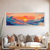 Sunset Glow, Scenic Ocean Painting, Warm Beach Art, Coastal Decor, Framed Canvas Print, Living Room Artwork, Ocean Lover Gift