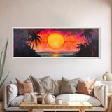 Island Sunset, Tropical Beach Painting, Palm Tree Silhouette, Paradise Art, Framed Canvas Print, Boho Style, Living Room Artwork