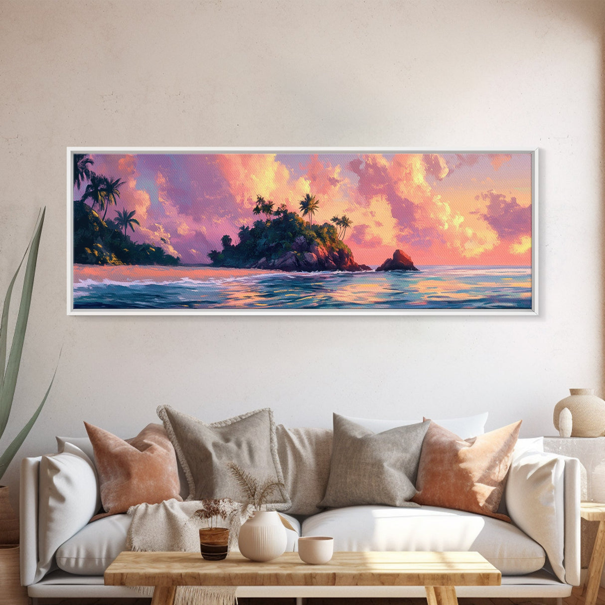 Tropical Sunset, Palm Tree Beach, Coastal Wall Art, Canvas Print, Island Paradise, Vibrant Seascape, Bedroom Decor, Summer Aesthetic