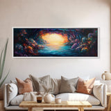 Hidden Cove, Cave Water Reflection, Mystical Wall Art, Framed Canvas Print, Fantasy Landscape, Dreamy Nature Scene, Moody Art, Deep Colors