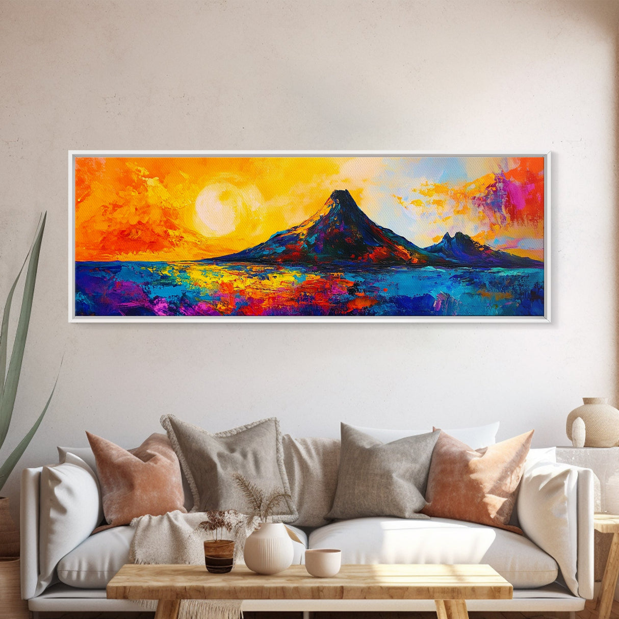 Fiery Sunset, Abstract Mountain, Canvas Print, Modern Landscape Art, Living Room Wall Decor, Bold Wall Art, Colorful Nature Art