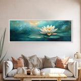 Lotus Flower, Tranquil Water, Canvas Print, Zen Wall Art, Meditation Room Decor, Calm Blue Painting, Bedroom Artwork, Boho Aesthetic