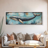 Blue Whale, Ocean Art, Canvas Print, Coastal Home Decor, Nautical Wall Art, Marine Life Painting, Beach House Wall Art, Rustic Artwork