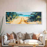 Tropical Beach Path, Palm Tree Art, Ocean Painting, Coastal Wall Decor, Relaxing Retreat Art, Home Print, Framed Canvas Print