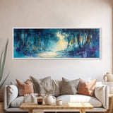 Mystical Forest, Blue Woodland Scene, Nature Art, Dark Forest Painting, Bedroom Wall Art, Canvas Print, Framed Canvas Print