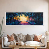 Enchanted Forest, Magical Nature Scene, Sunset Pathway Art, Mystical Landscape, Dreamy Wall Decor, Framed Canvas Print