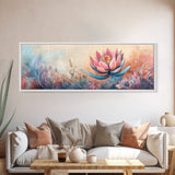 Print Blooming Lotus Flower Wall Art, Boho Floral Artwork, Feminine Botanical Decor, Bedroom Art, Pink and Blue Painting