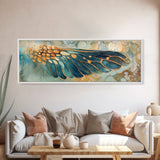 Elegant Butterfly Wing Abstract Art, Blue and Gold Nature Painting, Modern Minimalist Artwork, Bedroom or Office Wall Decor