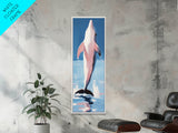 Leaping Dolphin, Ocean Wildlife, Canvas Print, Beach House Wall Art, Blue Coastal Aesthetic, Marine Life Art, Living Room Decor