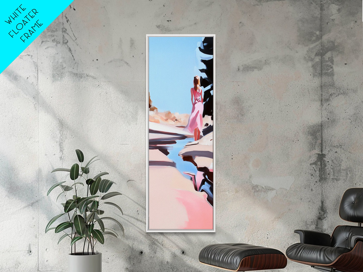 Woman, Sand Reflection, Dreamy Art, Canvas Print, Coastal Art, Minimalist Aesthetic, Soft Color Palette, Living Room Wall Art
