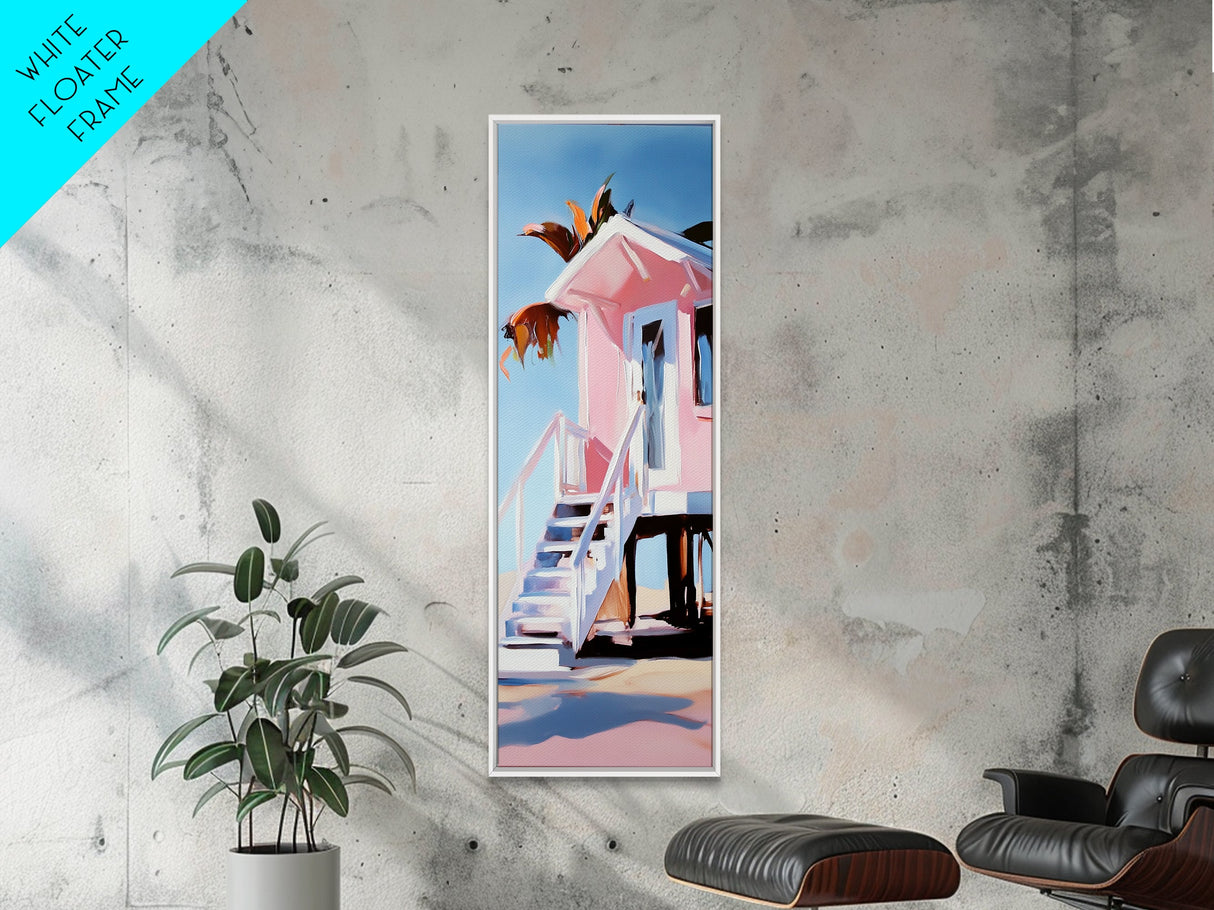 Tropical Beach House, Coastal Canvas Print, Modern Wall Art, Pastel Home Decor, Living Room Artwork, Beach Aesthetic, Bedroom Art